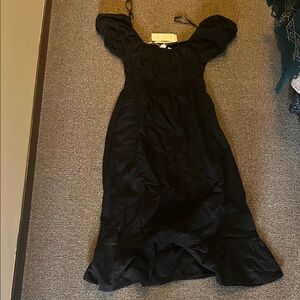 Linen Blend Black Maxi Dress